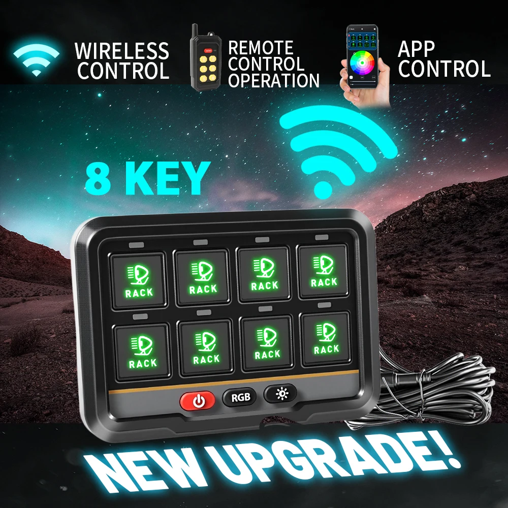 CO LIGHT RGB 8 Gang Switch Panel Wireless Remote Control Adjustable RGB Color Brightness for Truck SUV UTV Offroad Car 12-24V