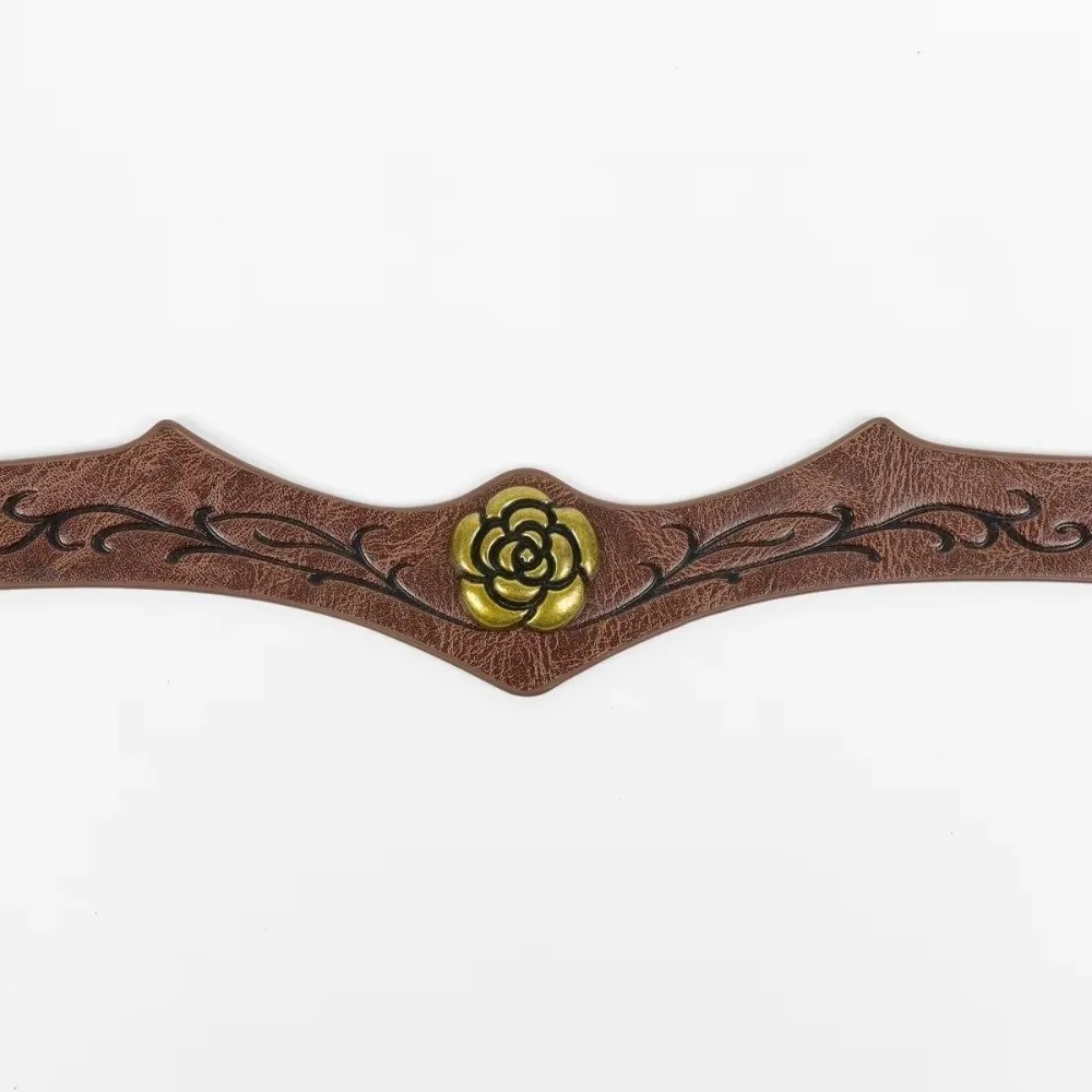 Embossed Design Medieval Headpiece Adjustable Size Faux Leather Material Cosplay Headpiece Elf Warrior Style Golden Rose Pattern