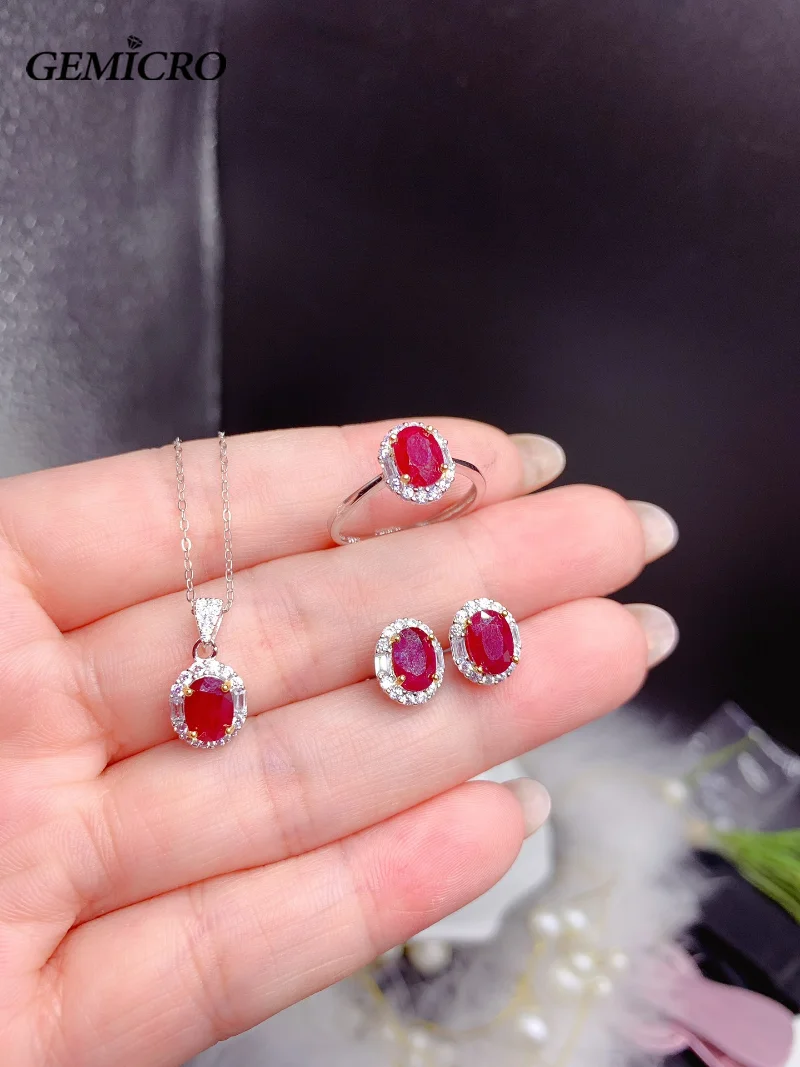 

New Arrival Geniune Natural Ruby Set/High Quality Gemstones/Red Color 5*7mm/925 Sterling Silver/Wedding/Anniversary/Party/Women