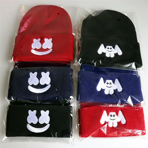 Unisex Acrylic Embroidery Marshmallow Devil Wings Eye Beanies Skull Hat Outdoor Keep Warm Elasticity Stretch Cold Cap Men W121