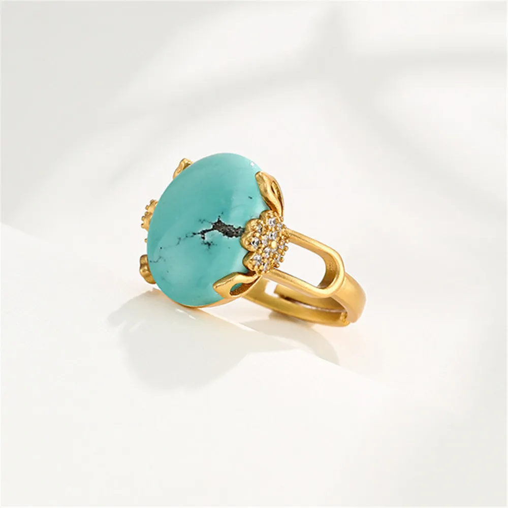 Ring Setting for 12x15mm Oval Cabochons Gold Plated 925 Sterling Silver Adjustable Ring Component