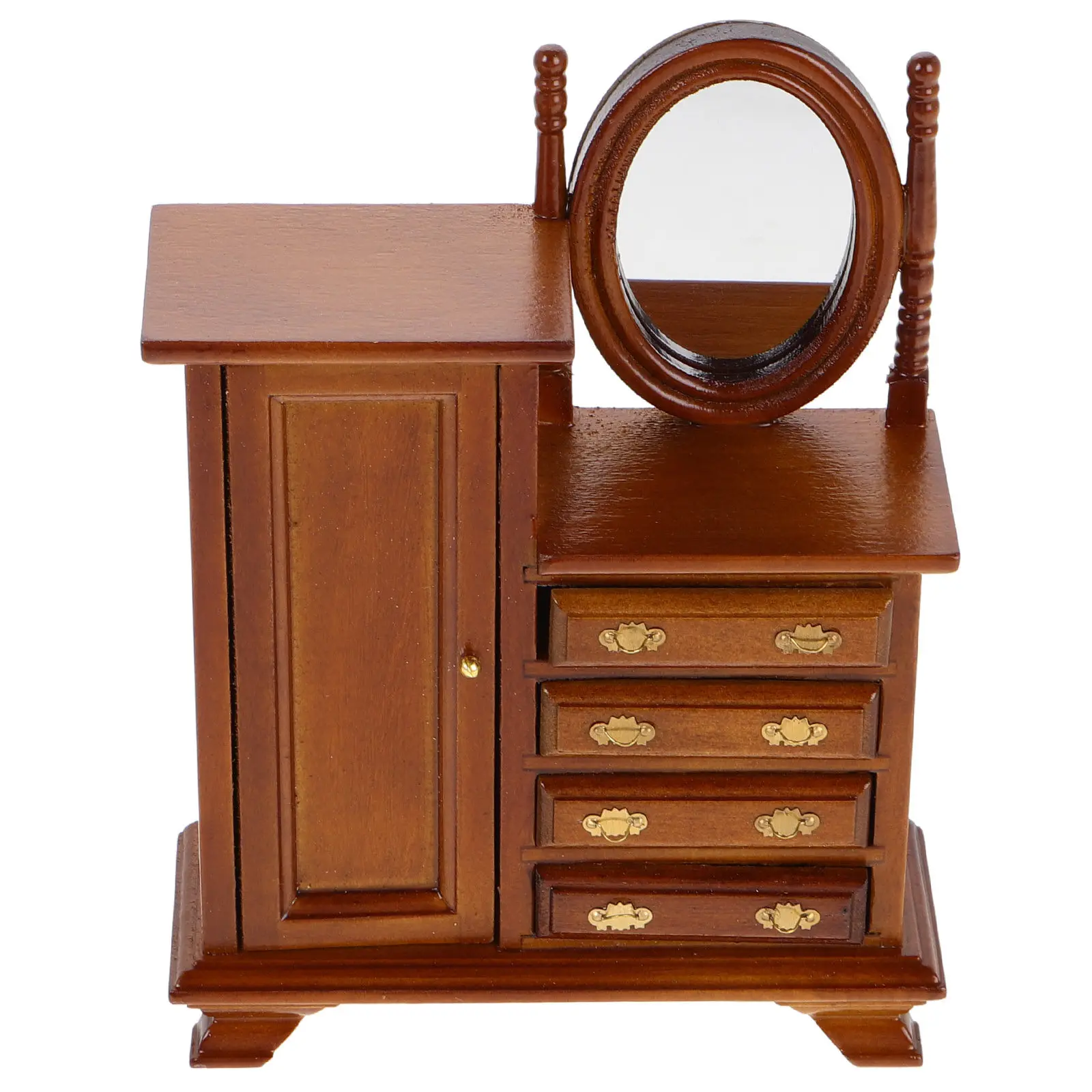 1:12 Mini Wooden Dresser Table Vintage Dollhouse Furniture Set with Functional Drawers for Cozy Miniature Bedroom Decoration