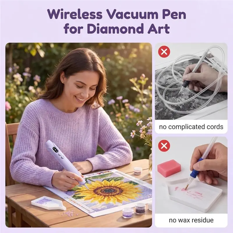 B-Est Electric Diamonds Painting Pen With Light, Vacuum Pen For Diamonds Art Kit Cordless, 2 Adjustable Suction Levels
