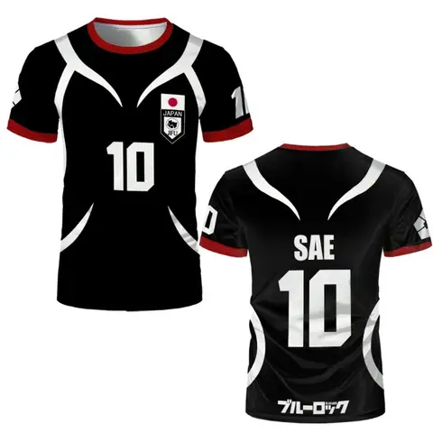 Mens Anime Jersey Blue Lock Sae Itoshi 역할 놀이 3d 프린트 티셔츠 남성 여성 패션 오버 사이즈 반소매 티셔츠 통기성