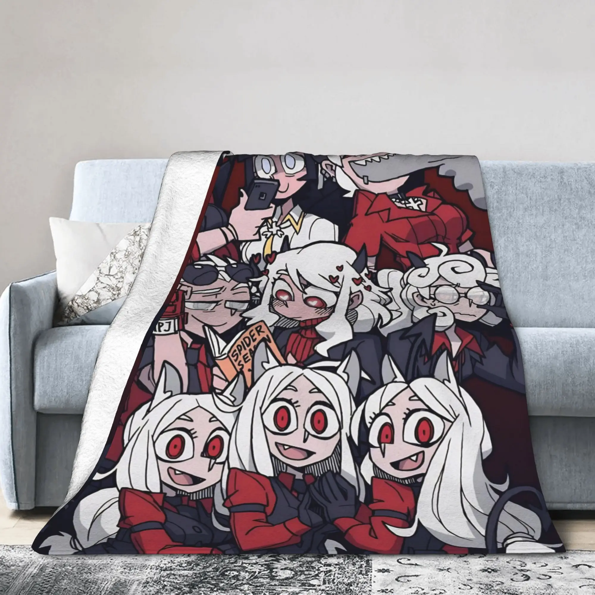 Helltakers Lucifers Cerberus Game Vintage Knitted Blanket Flannel Anime Warm Throw Blankets for Bedroom Car Multi-function