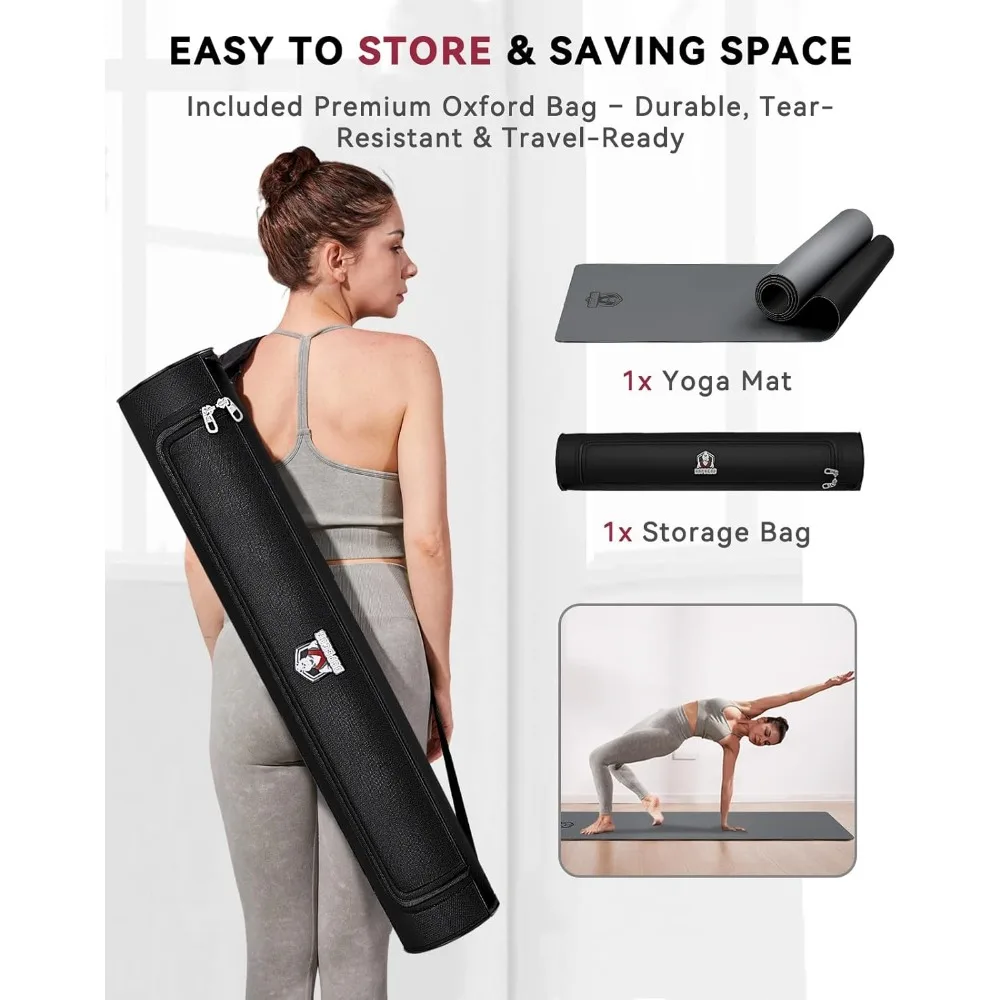 سجادة يوجا كبيرة مقاس 72 × 30 - بساط تمرين غير قابل للانزلاق بطبقة مزدوجة سميكة 5 مم مع امتصاص عالي للصدمات وجزء سفلي مطاطي للاستقرار