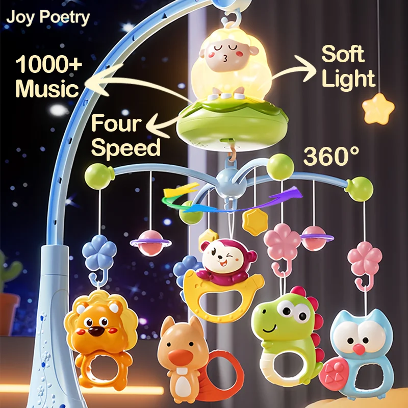 360 ° Cuna Musical para bebé, luz nocturna giratoria móvil, proyección de cama, campana de juguete, giro de cuatro velocidades, colgante, mesita de noche para recién nacido