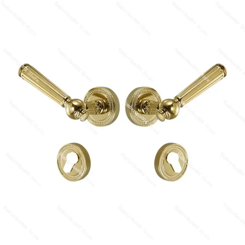 

Brass Door Lever Set Modern Villa Bedroom Gold Chrome New Classic Solid Wood Interior Lock Set Dummy Lock