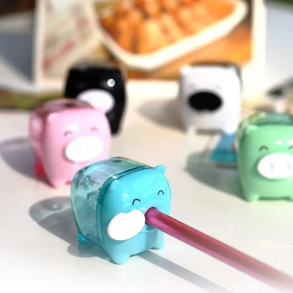 Manual Pencil Sharpener Pig Shaped Labor-saving Random Color Waste Storage Convenient Pencil Curler for Living Room