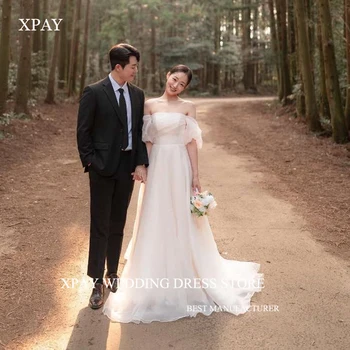 XPAY 심플 A 라인 실크 오간자 한국 웨딩 드레스, 사진 촬영용 오프 숄더 슬리브, 신부 가운, 등 코르셋 Best5 XPAY 심플 A 라인 실크 오간자 한국 웨딩 드레스, 사진 촬영용 오프 숄더 슬리브, 신부 가운, 등 코르셋 Best5