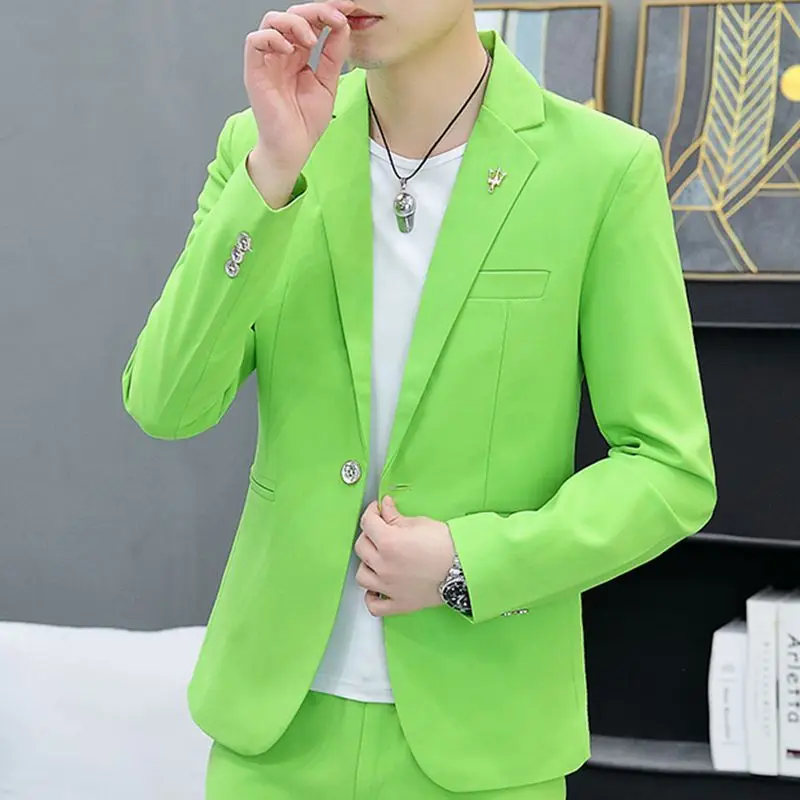 Male Blazer Yellow Party Slim Fit Men\'s Suit Jackets Thin Premium Clothing Simple Coat Breasted Fashion 2024 High Quality