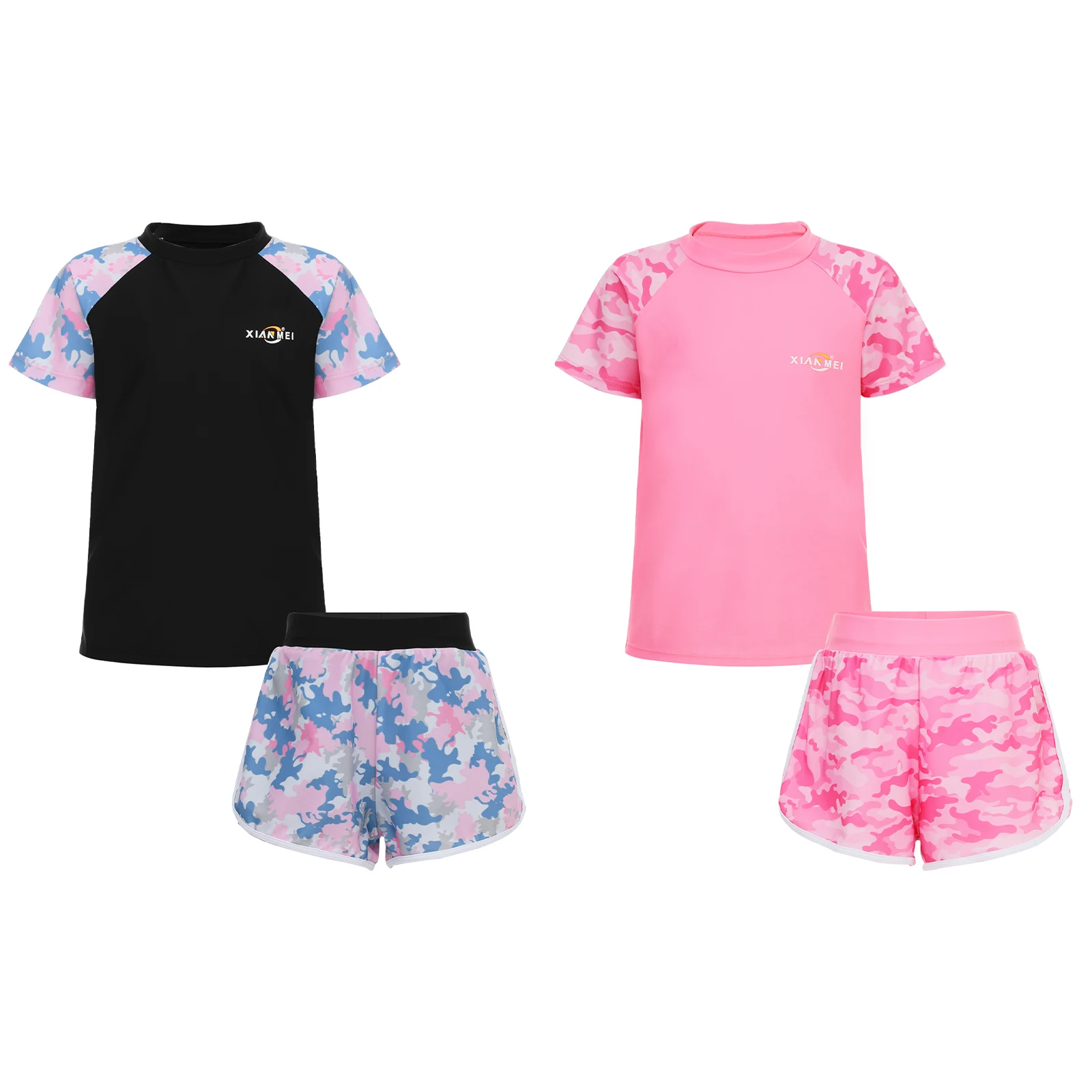 Kinder Mädchen Bades ets 2 Stück Badeanzug Kurzarm Camouflage Print Top und Shorts Pool Beach wear Badeanzug Rash Guard Outfits