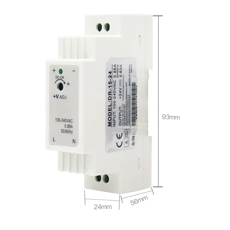 1PC 15W Single Output 5V 12V 15V 24V Input 100-240VAC 50/60Hz Din Rail Mounting Industrial Switching Industrial Power Supply