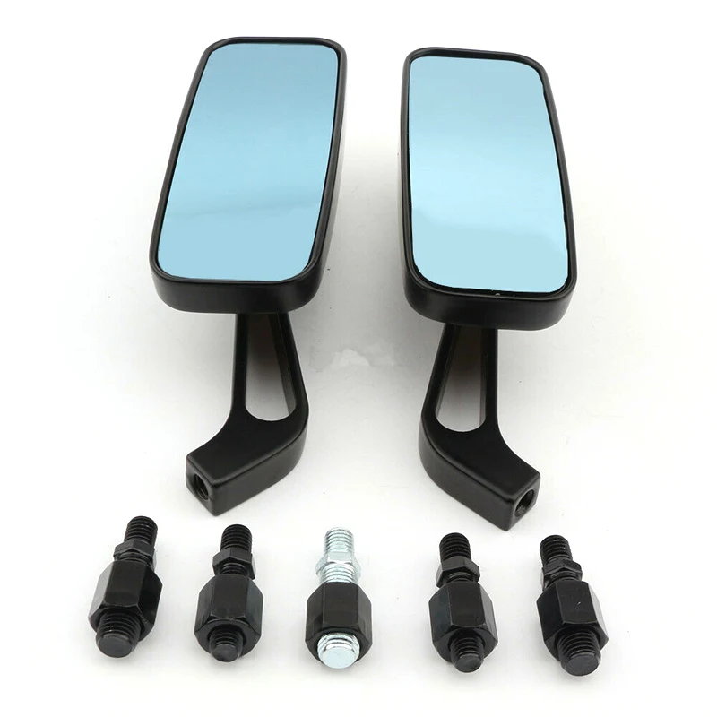 

Universal Black Rectangle Bobber Mirrors Blue Mirror Reducing Glare Motorcycle Rear View Mirrors for Harley Kawasaki Cruise Dirt