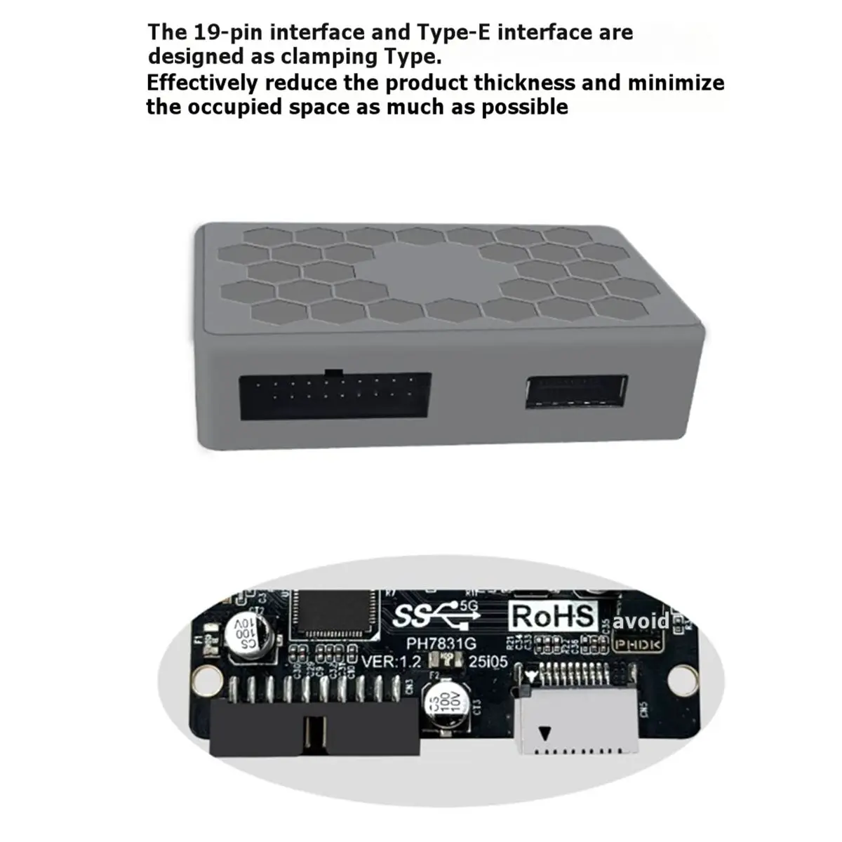 

PH7831G 19-контактная плата расширения интерфейса Type-E для материнской платы, 2-портовая расширительная плата со встроенным хабом для Fr