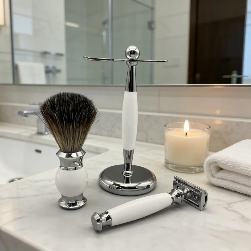 Men’s Complete Shaving Set with Manual Razor, Brush and Stand, Practical Grooming Tools for Everyday Smooth Shaving