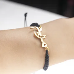 Custom Arabic Name Bracelets for Women Stainless Steel Nameplate Adjustable Braided Rope Charm Bracelet Arabian Birthday Gifts