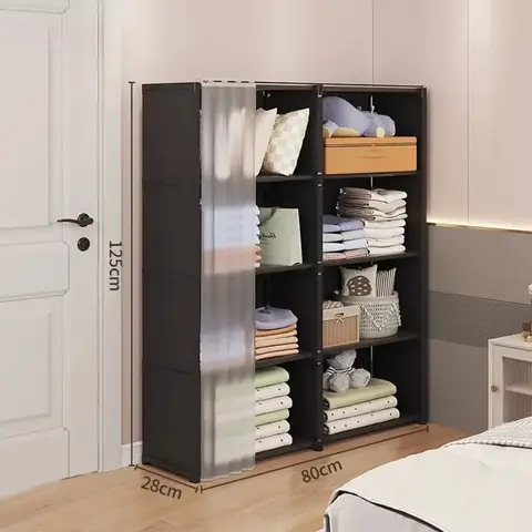 방진 옷장 커튼이있는 다층 보관함 간단한 책장 침실 옷장 대용량 Fcloset Organizer