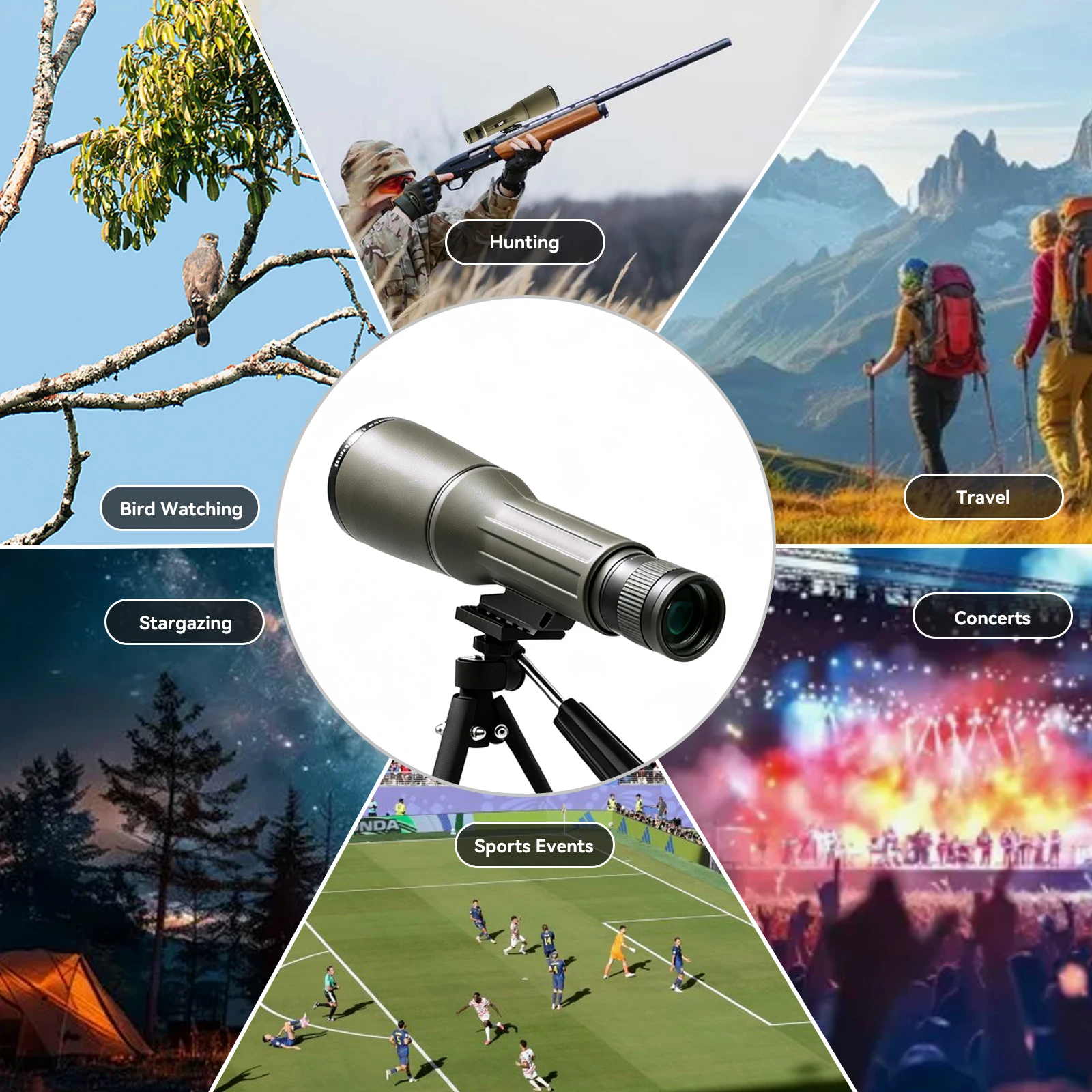 12x62 HD Monocular Telescope with Tripod – High Power Portable Scope for Bird Watching, Hunting, Hiking, Camping & Wildlife Observation (Army Green) 5