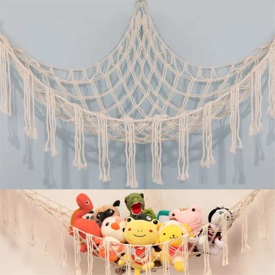 

1PC Hand Woven Rope Corner Storage Net Triangle Doll Toy Hammock Wall Hanger Organizer for Bedroom Decoration