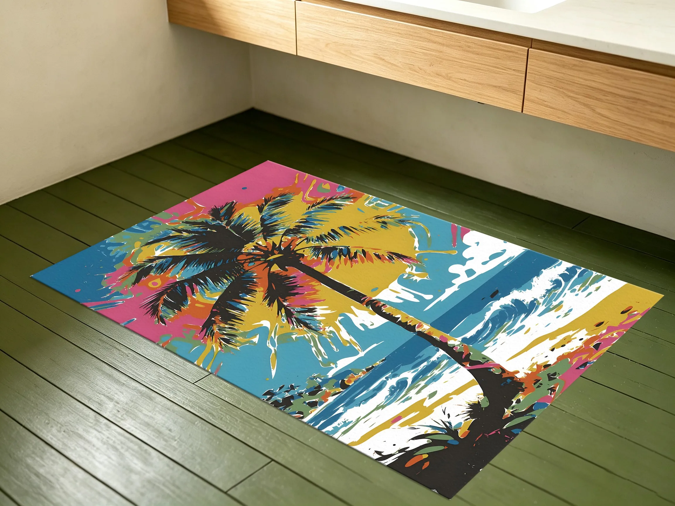 Large Area Rug Splash Art Palm Seascape Print Soft Velvet Living Room Bedroom Home Decor Area Rug