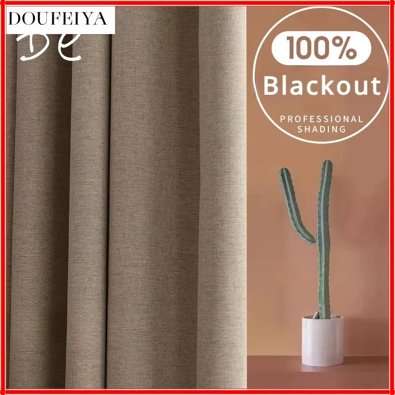 

Fashion Simple Cotton Linen Thicken Full Blackout Curtains for Living Room Bedroom Dining Luxury White Tulle Window Solid Color