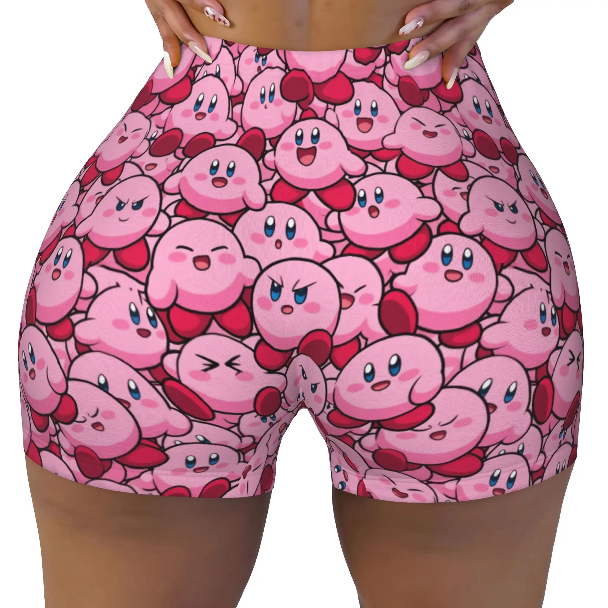 Women's Kirby Japanese Game Cute Pink Star Cartoon Workout Yoga Shorts  Gym Athletic Running Volleyball Shorts