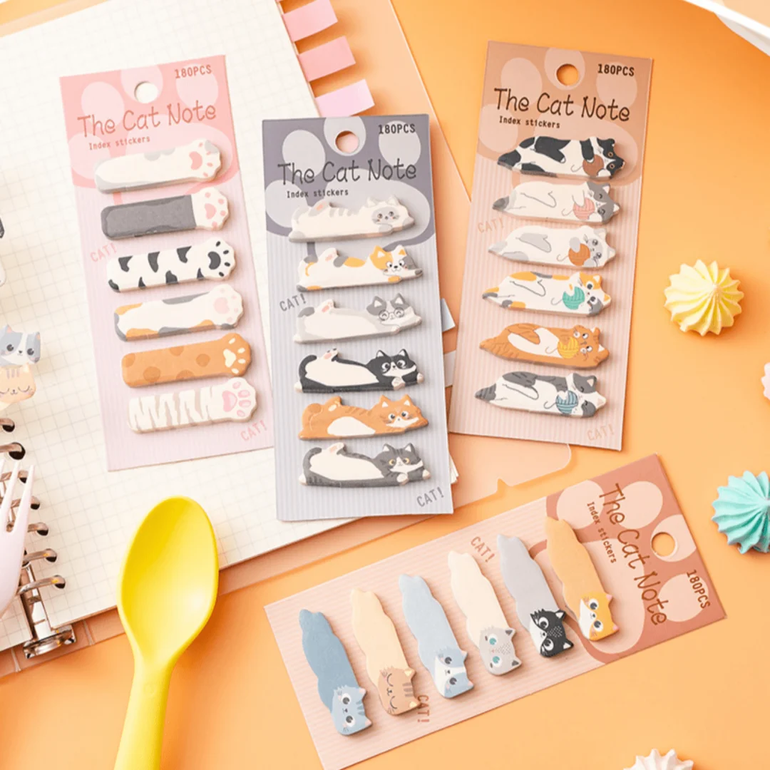 Cartoon Cat Sticky Notes Ins-Style Cute Index Tabs DIY Planner Classification Stickers Memo Message Reusable Sticky Notes