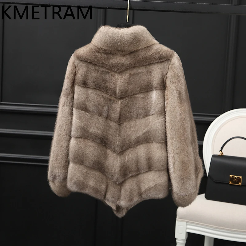 KMETRAM 100% فرو المنك الطبيعي ملابس خارجية جديدة بياقة واقفة معطف فرو حقيقي عالي الجودة ملابس نسائية قصيرة شتاء 2025 ropa mujer