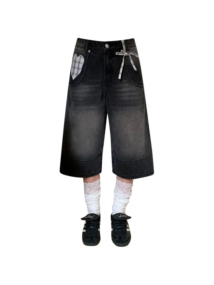 

Summer Women Dark Academia Harajuku Fashion 2000s Aesthetic Jorts Jean Shorts Knee Length Denim Pants Grunge Y2k Streetwear Punk