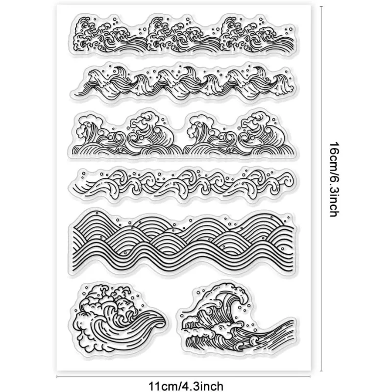 1Sheet Waves Clear Stamps Ocean Style Clear Stamps Sea Waves Rubber Stamps Transparent Silicone Stamps for Card Making DIY