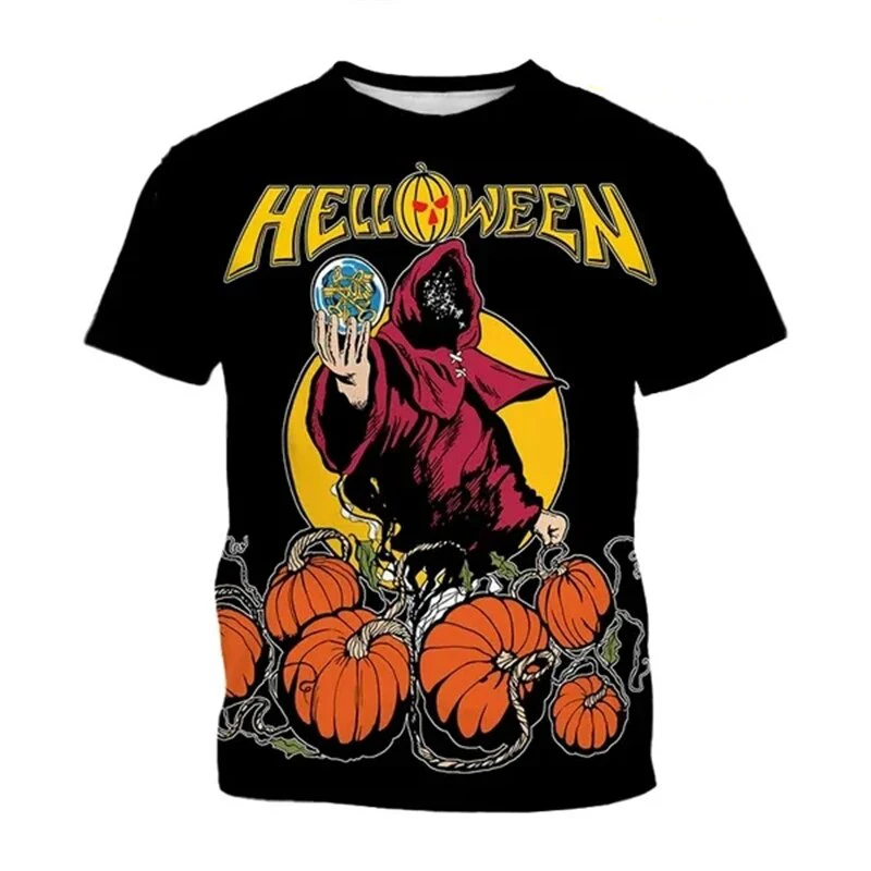 Helloween-camisetas con estampado 3D de banda de Rock para hombres y mujeres, ropa de calle de manga corta de gran tamaño, Camiseta de cuello