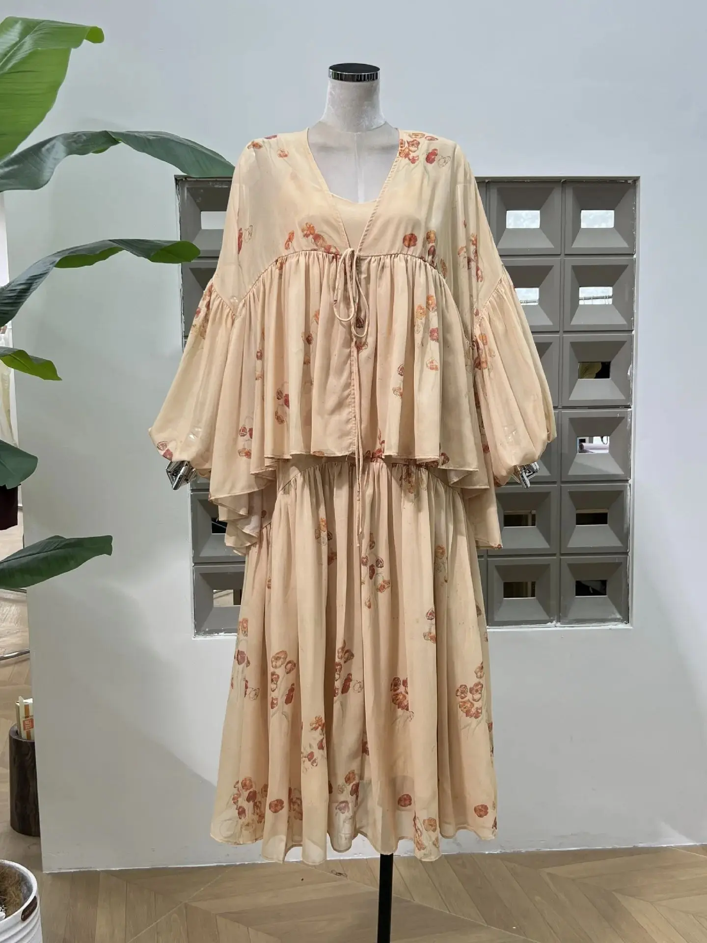 

Women's V Neck Dress Spring Summer Retro Printed Top Strappy Evening Gown Tie Front Cardigan Party Club Fashion Set Long Dresses