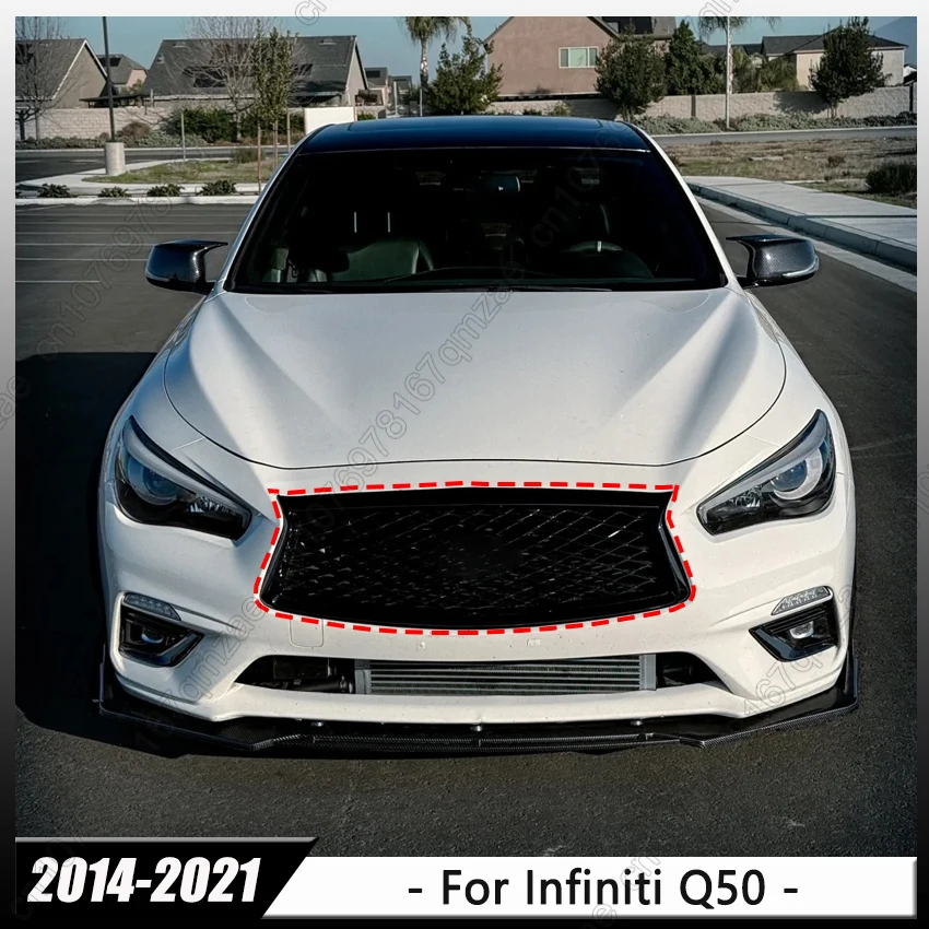 

Front Grille For Infiniti Q50 2014 - 2017 / 2018-2021 Glossy Black Car Front Upper Replacement Bumper Hood Mesh Grid