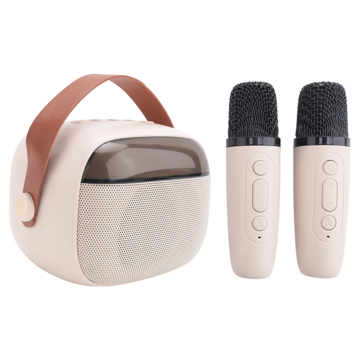 

Wireless Audio Microphone Kids Karaoke Machine, Portable Bluetooth Speaker with 2 Wireless Microphones Beige-White