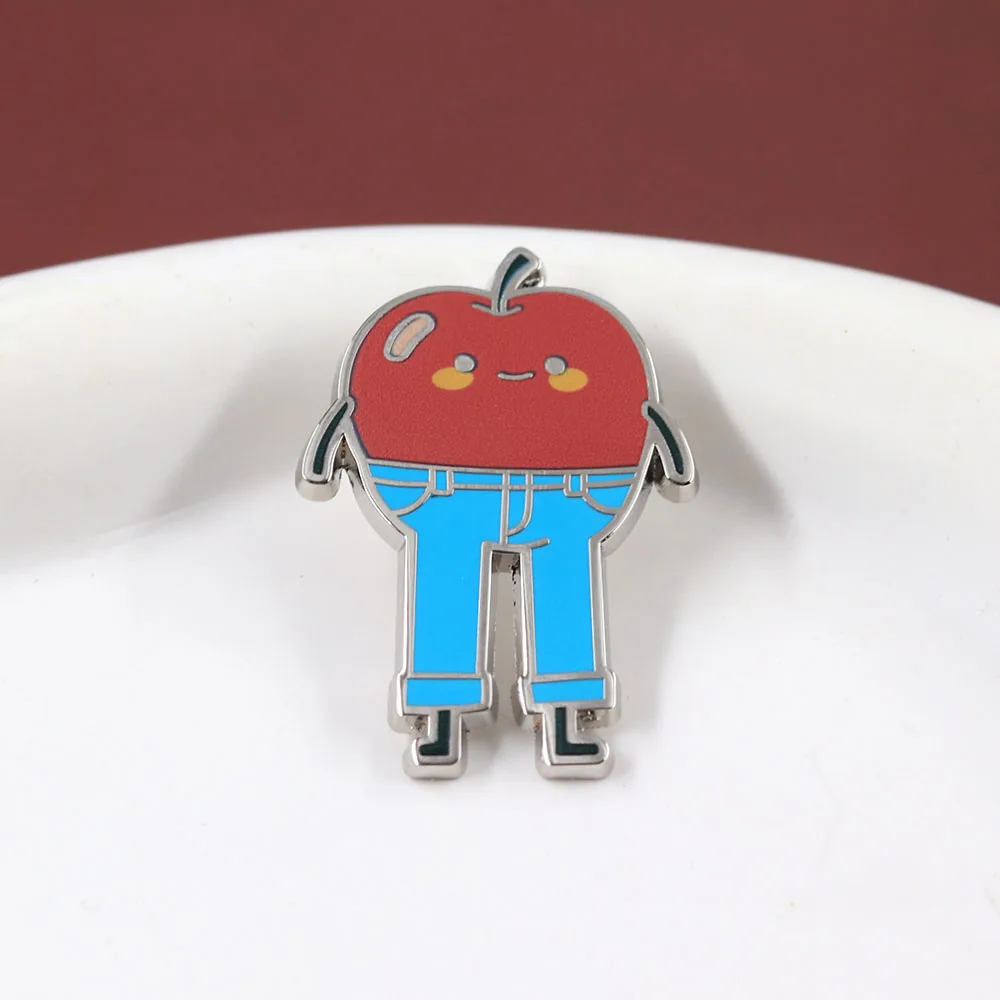 Wearing Jeans Apple Enamel Pin Cartoon Fun Personified Apple Figurine Brooch Healing Style Leisure Decoration Metal Badge Gift