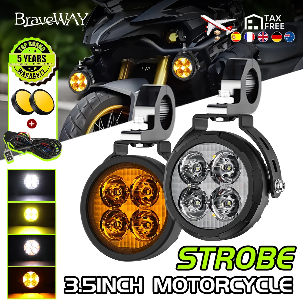 BraveWay 3,5-Zoll-Zusatzleuchten Motorrad Blendschutz-LED-Zusatzscheinwerfer IP68 Nebelscheinwerfer 360 °   Einstellbarer zusätzlicher Motorrad-Scheinwerfer für den Straßenbereich 3500K 6500K