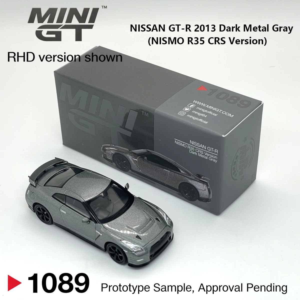 In Stock TSM MINIGT 1089 1:64 NISSAN GTR R35 2013 Dark Metal Gray NISMO R35 CRS Version MGT01089 Diecast Car Model Collection