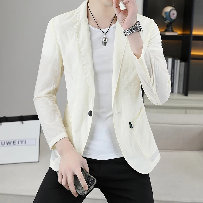 Summer Thin Sunscreen Jackets Men Solid Color Slim Fit Casual Blazers Outdoor Social Office Social Suit Jacket Male Clothing