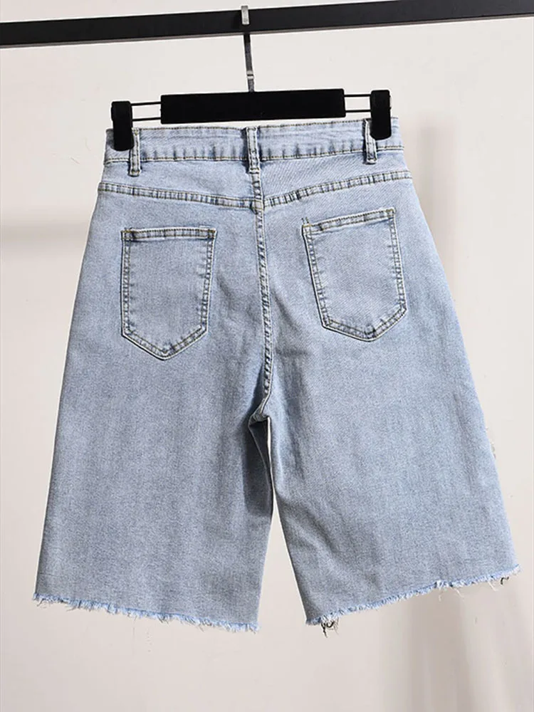 Heavy Industry Embroidered High waist Jeans for Women New shorts summer 2024 Wide Leg Shorts