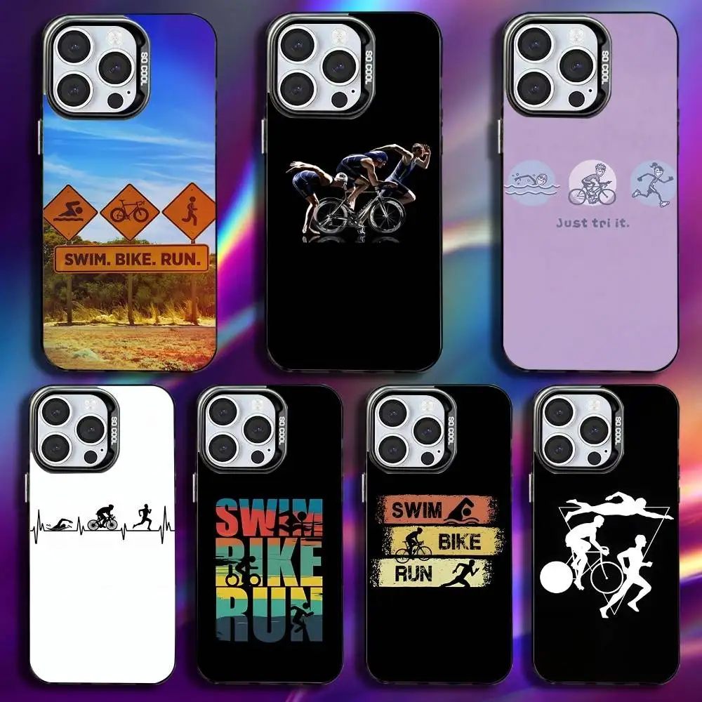 

Triathlon Phone Case For iPhone 16,15,14,13,12,11,Pro,Max,Plus,Mini,XS,SE Anti Fall Black Matte Hard Bumper