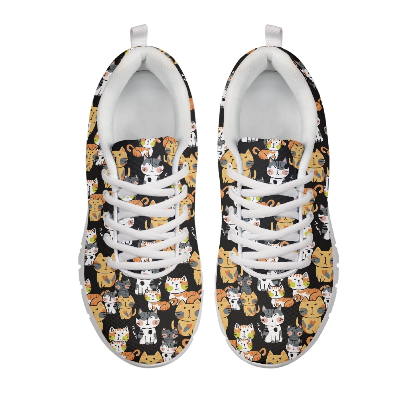 Coloranimal Cat Pattern Womens Athletic Walking Sneakers Breathable Lace Up Women Sneakers Running Athletic Shoes for Hunting
