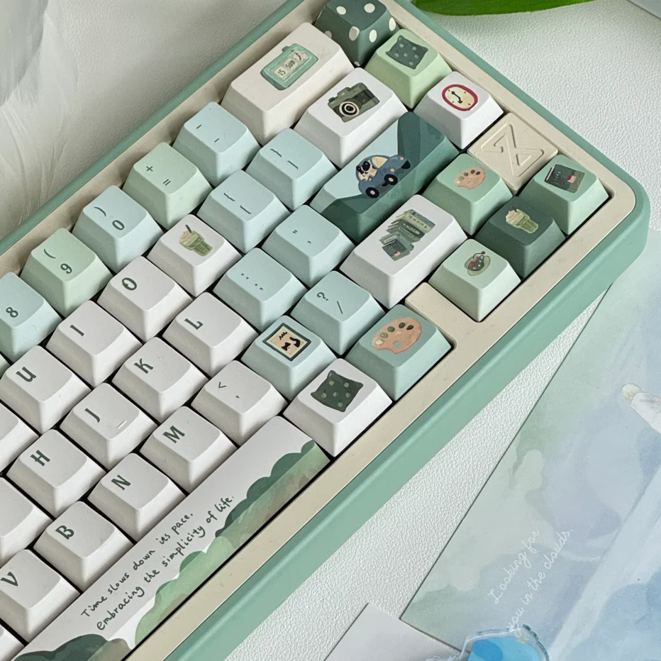 Imagem -02 - Xiaoshan-teclado Bonito Simples do Tema Cereja Pbt Luz Verde Branco Pequeno Claro Elegante Faça Você Mesmo 133 Chaves