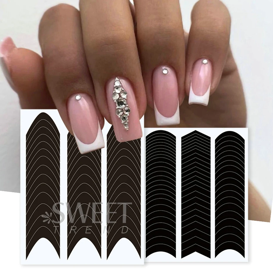 French Strip Line Nail Art Form Fringe Tip Guides Wavy Oblique Spray Template Stickers Creative Stencil DIY Manicure Tools Decor