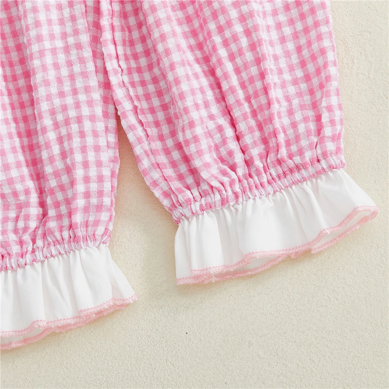 

Осенний комбинезон для маленьких девочек, повседневный комбинезон в клетку с бантом и вышивкой, с длинными рукавами, осенняя модная одежда для новорожденных