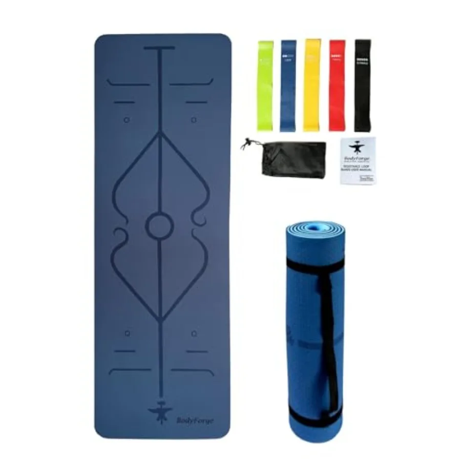 

BodyForge Yoga Mat Thick Exercise Mat Thick Non-Slip Extra Thick High-Density Pilates Blue/Light Blue and Resistance Exercise L