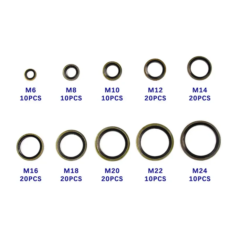 Metric Dowty Bonded Seal Oil Washer Assortment Kit for Automotive Bearings Pumps 10 Sizes M6 M8 M10 M12 M14 M16 M18 M20 M22 M24