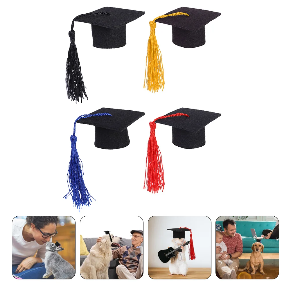 

4 Pcs Pet Doctor Hat Mini Graduate Costume Rabbit Hats Bachelor Cap Small Animal Photo Props Adjustable Size Holiday Accessories