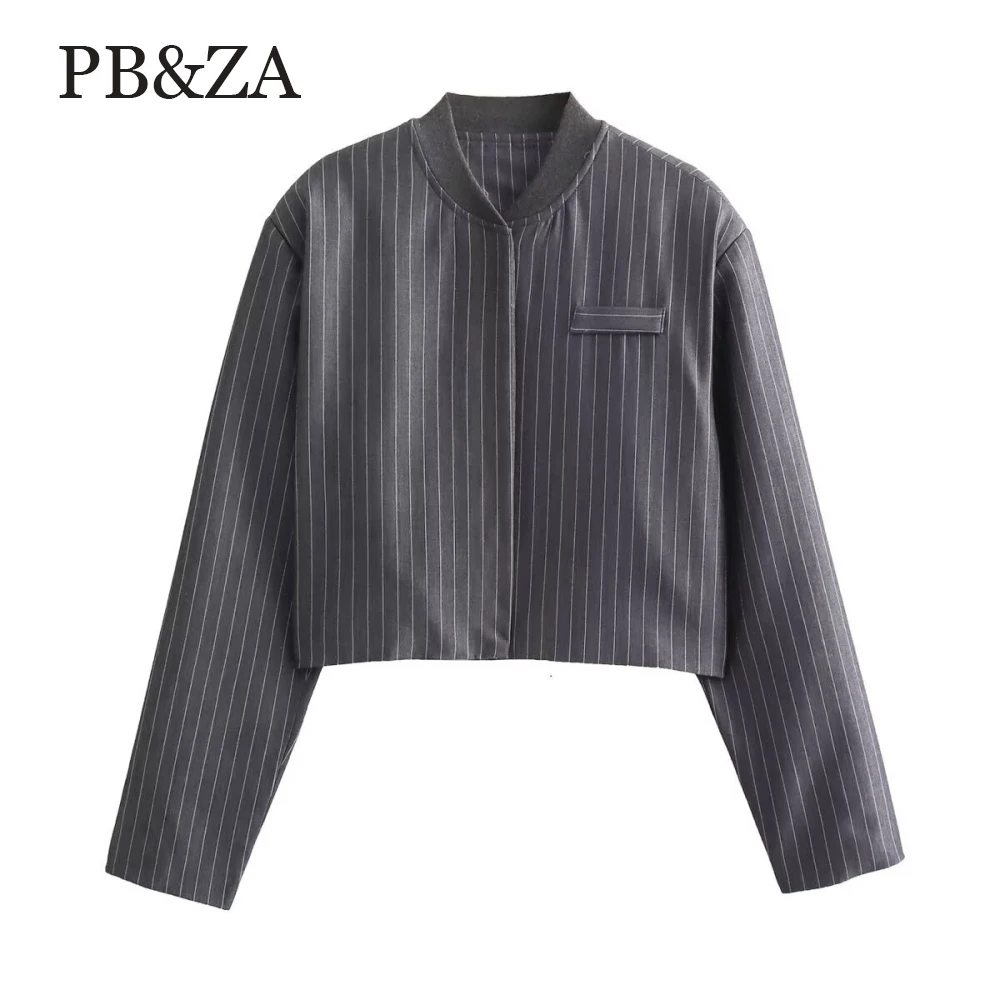 

PB & ZA вязаный свободный топ с v-образным вырезом и длинными рукавами в полоску с эластичными краями осень/зима новое модное короткое пальто