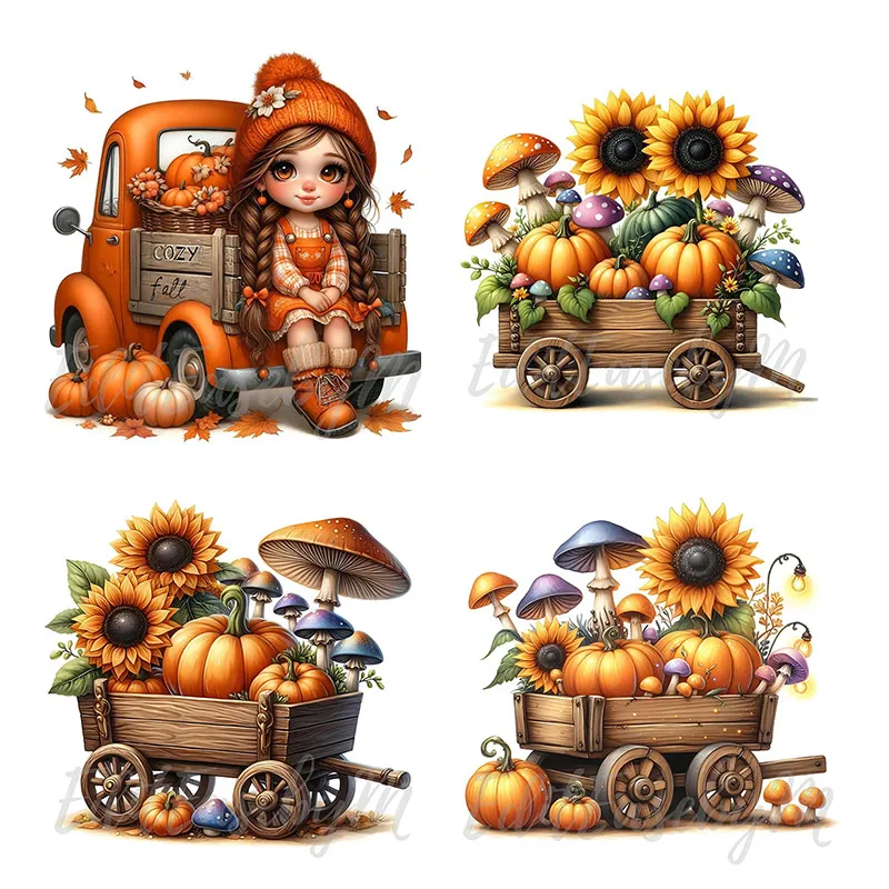 Autumn Harvest Pumpkin Cart Waterproof Wall Stickers Vinyl Art Decals Furniture Decoration Home Decor AA580